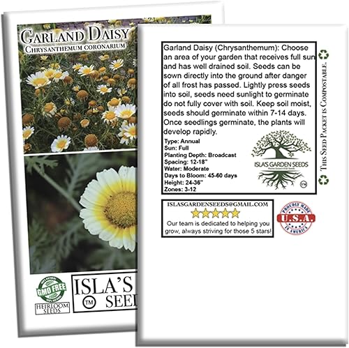 Miniatura 7 de Guirnalda de crisantemo semillas de margarita, más de 1500 semillas de reliquia por paquete, semillas de jardín de Isla (semillas de jardín de