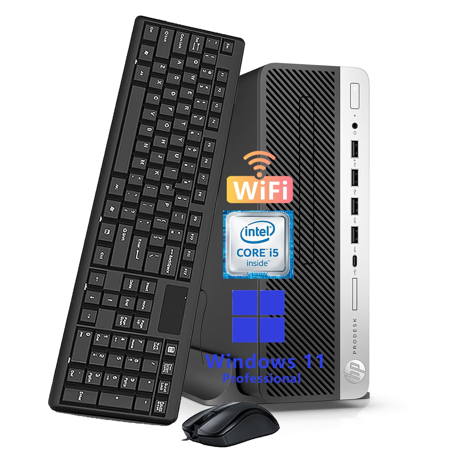 HP ProDesk 600 G5 SFF Ordinateur de Bureau, Intel Core i5-9500T, 16 Go de RAM, SSD de 256 Go, Clavier Américain (QWERTY), WiFi, Bluetooth, Windows 11 Pro (Reconditionné)