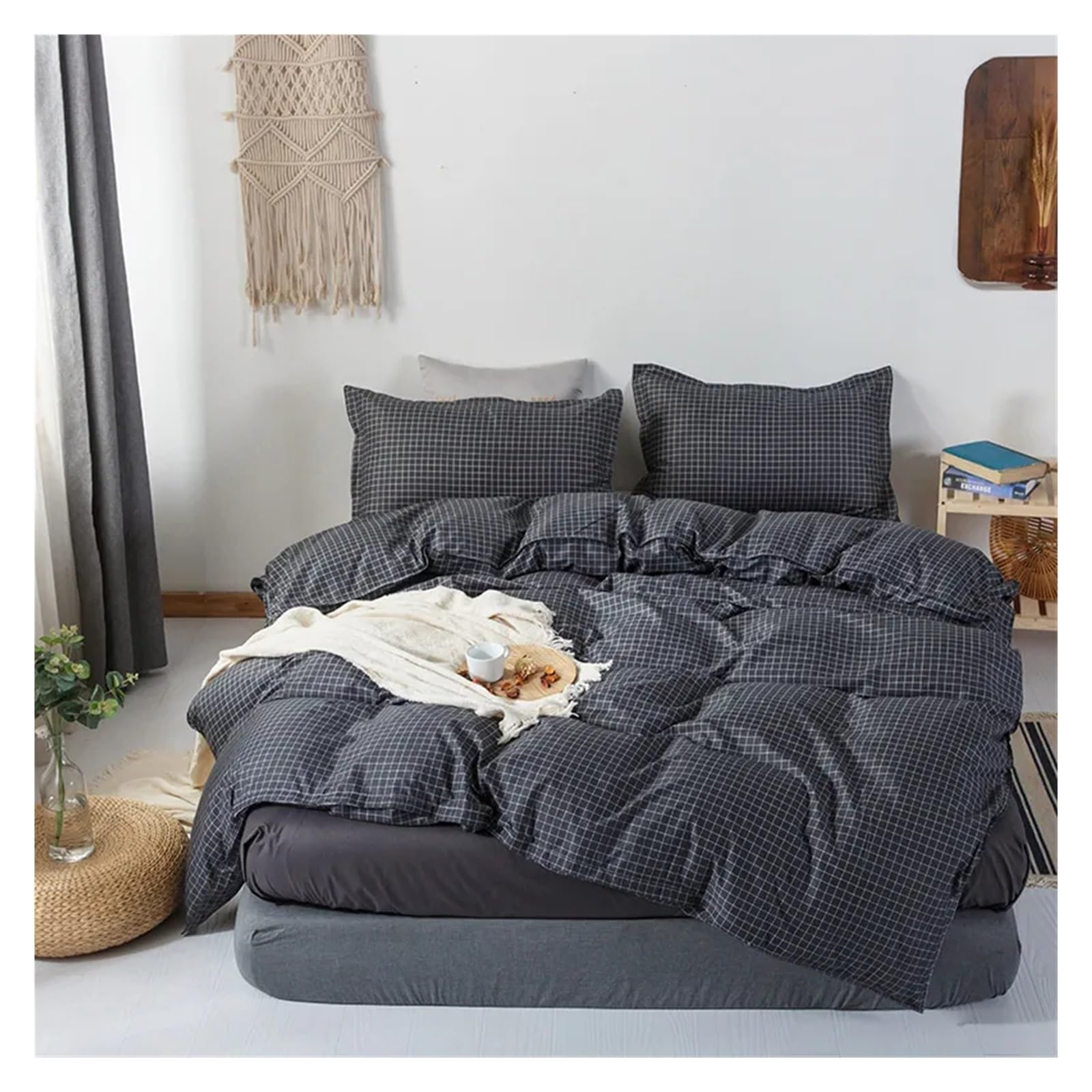 Set copripiumino 220 x 240 cm, 4 pezzi, copripiumino 150 x 200 cm, coperta, lenzuolo, letto matrimoniale queen size, letto di lusso in una borsa (blu, 180 x 200 cm)