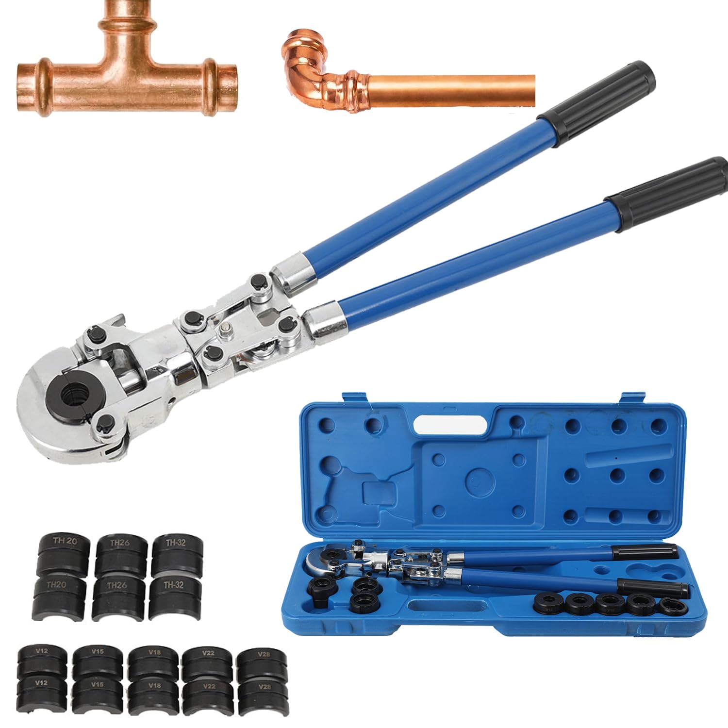 Pinza per Serra Multistrato, Pinza a Pressa Professionale con Profilo a V e TH, Testa Rotante a 360 °, Pressatrice Tubi Manuale per Tubi in Rame, Alluminio,Pex, Tubo in Acciaio Inox Sottile