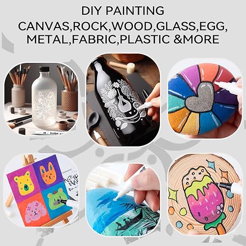 Miniatura 2 de TRANSON Juego de 4 marcadores de pintura negra y 4 blancos y pincel fino de doble punta para pintura de roca, pintura de vidrio, lienzo, madera,