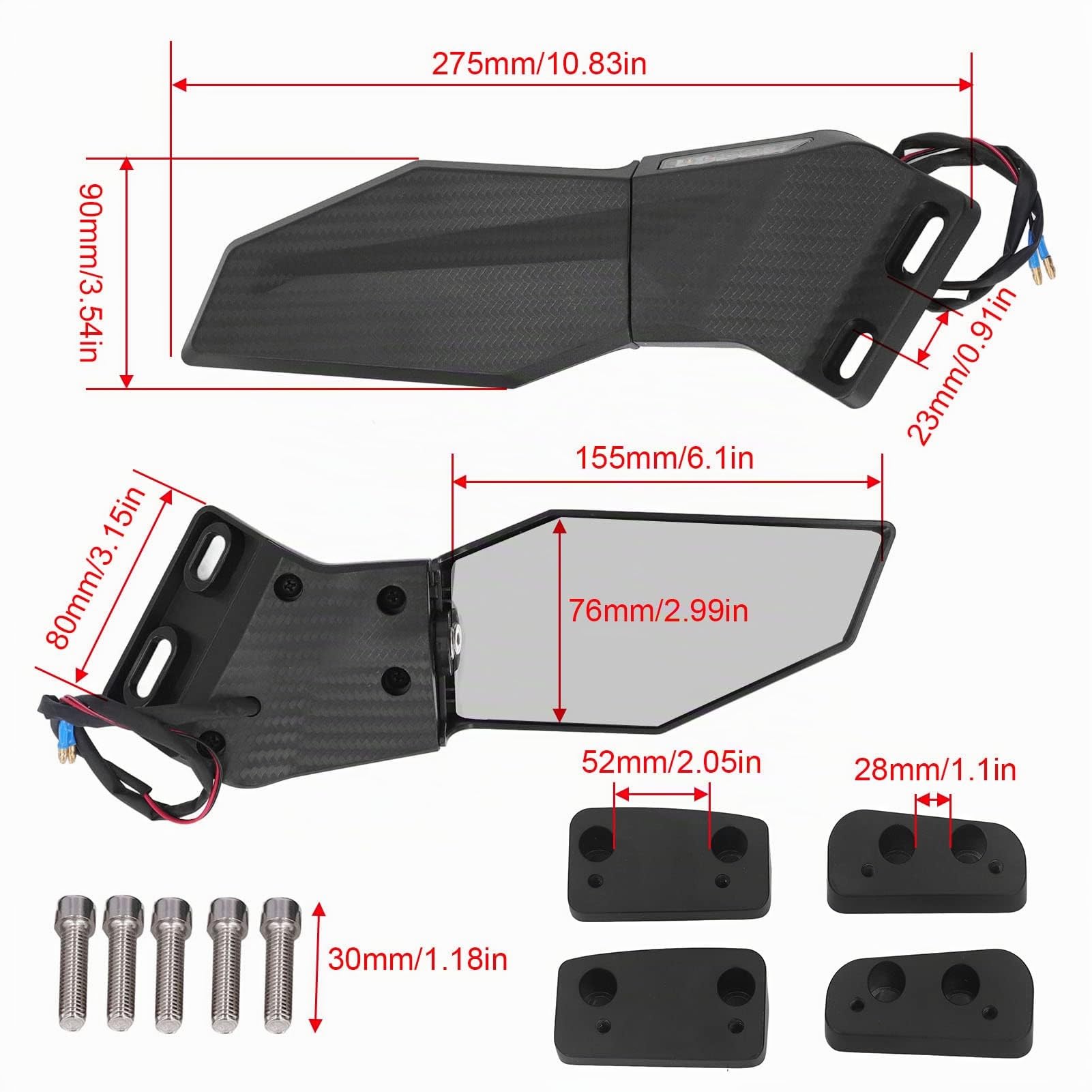 Specchietti Retrovisori Laterali Moto, Specchietti Laterali Girevoli Regolabili con Indicatore di Direzione a LED, Facile Installare, Sostituzione per ZX10R ZX6R ZX636 2019‑2022