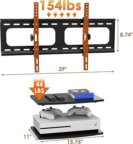 Miniatura 9 de Kit de soporte y estantes de TV 3 en 1, soporte de pared para televisores de 37 a 75 pulgadas, soporta hasta 154 libras, VESA máximo de 600 × 15.748