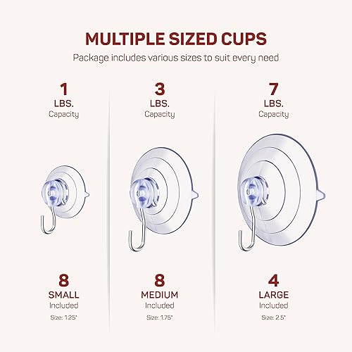 Miniatura 4 de SEWANTA Ganchos de ventosa multiusos Juego combinado de 20 unidades Potentes ventosas de ventana con ganchos para colgar en vidrio, ventanas,