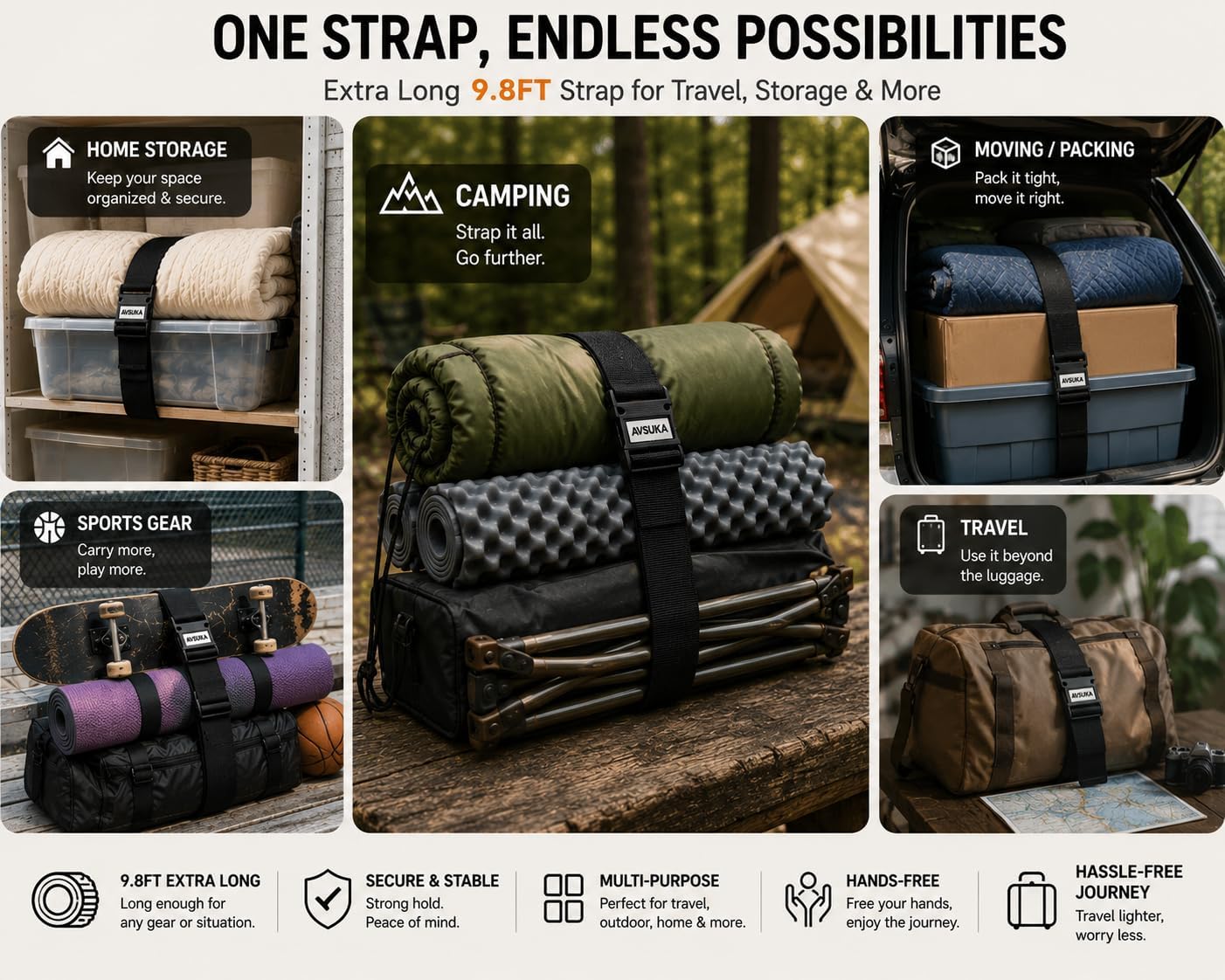 2-Pack Adjustable Luggage Straps with Buckles – Heavy Duty 1 Inch Suitcase Straps for Travel, 9.8ft Durable Packing Straps for Checked Bags (Black)