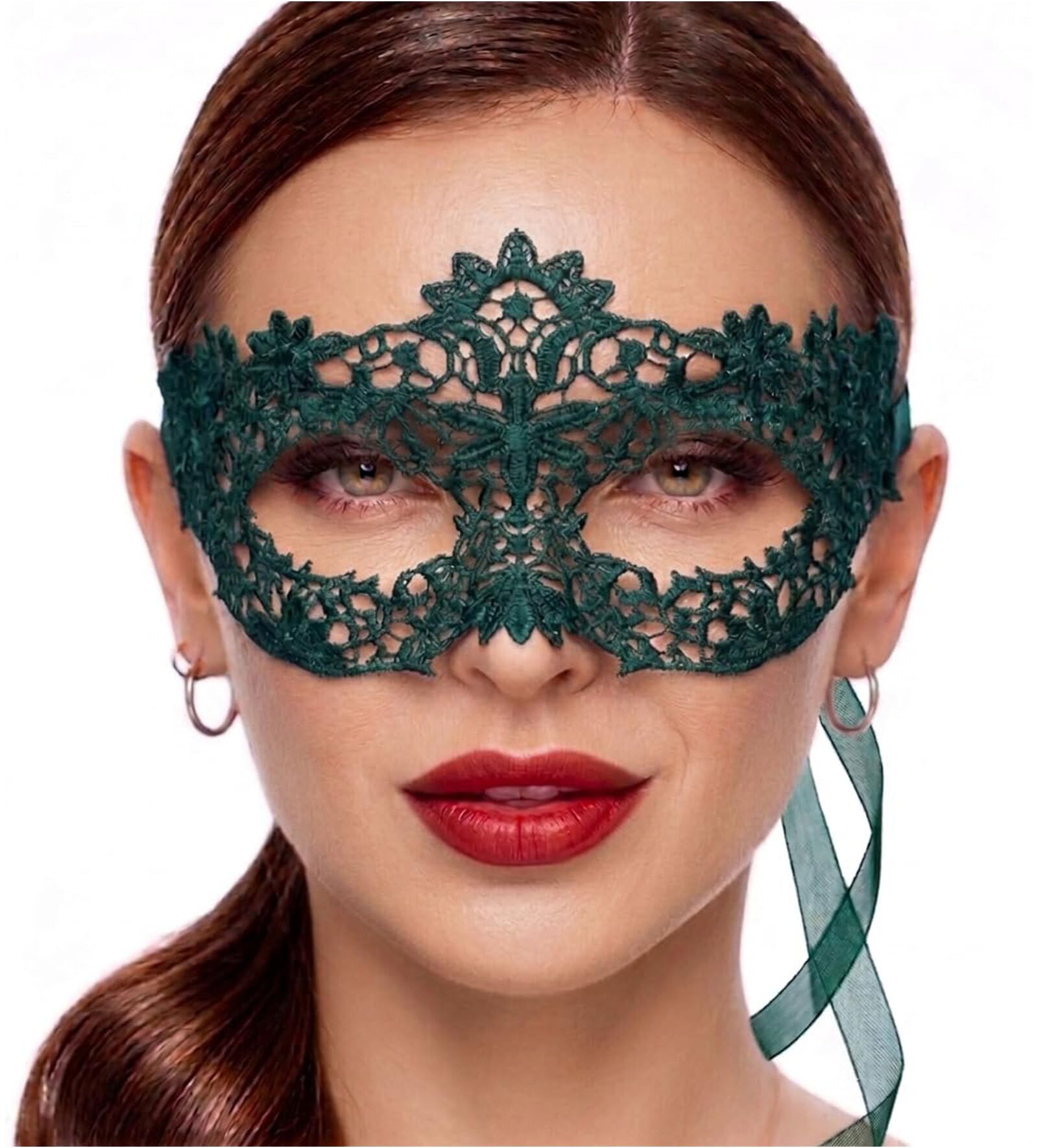 Masquerade Mask For Women Lace Masquerade Mask for Masquerade Party Prom Venetian Party Mardi Gras Halloween, Flower Green, One Size