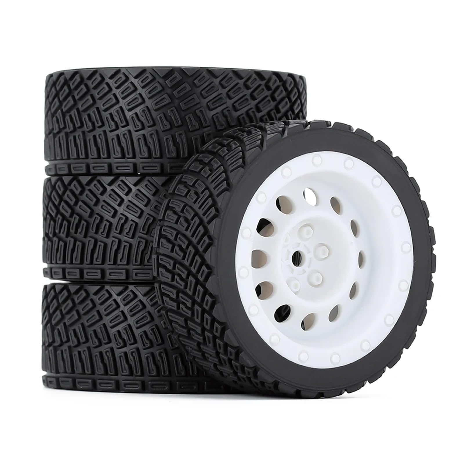 RC Roue Pneus pour Rolly pour HPI WR8 pour HSP 94177 pour WLtoys 1/10 144001 1/14 4 Pièces 12mm Hex 67mm Pneus Caoutchouc Jante De Voiture RC Modèles Blancs Chenilles