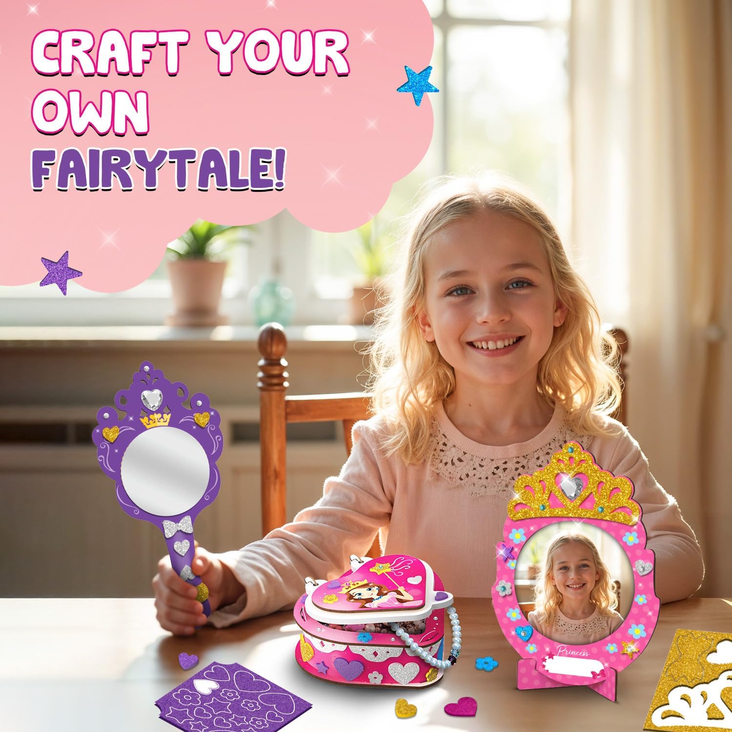 Smartivity Little Princess Craft Box for Girls | DIY Art & Craft Kit to Make Jewellery Box,Mirror & Frame | Age 4-8 Years|Kids Craft Activity Set with Gems & Glitter | Birthday Gift for Kids