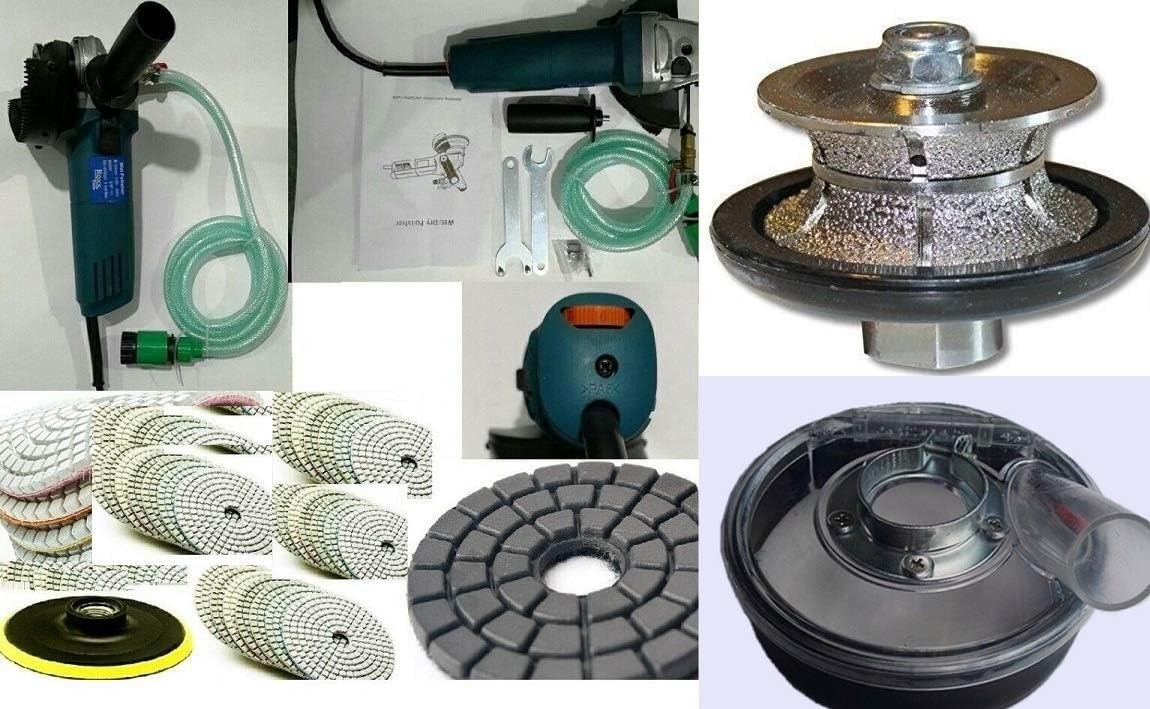 Wet Polisher Surface Grinding Dust Shroud 3/4" Full Bullnose Profile Router Bit 4" Diamond Polishing Pad abrasive sanding disc for granite marble concrete floor countertop surface edge refinishing