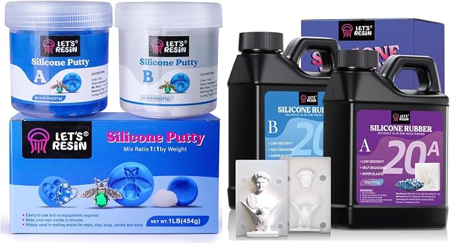 LETS RESIN Silicone Putty & Silicone Rubber Mold Making Kit 36oz,Flexible & Bubble Free Silicone Mold Making, 20A Translucent & Fast Cure Liquid Silicone for Casting Resin Mold, Soap Mold