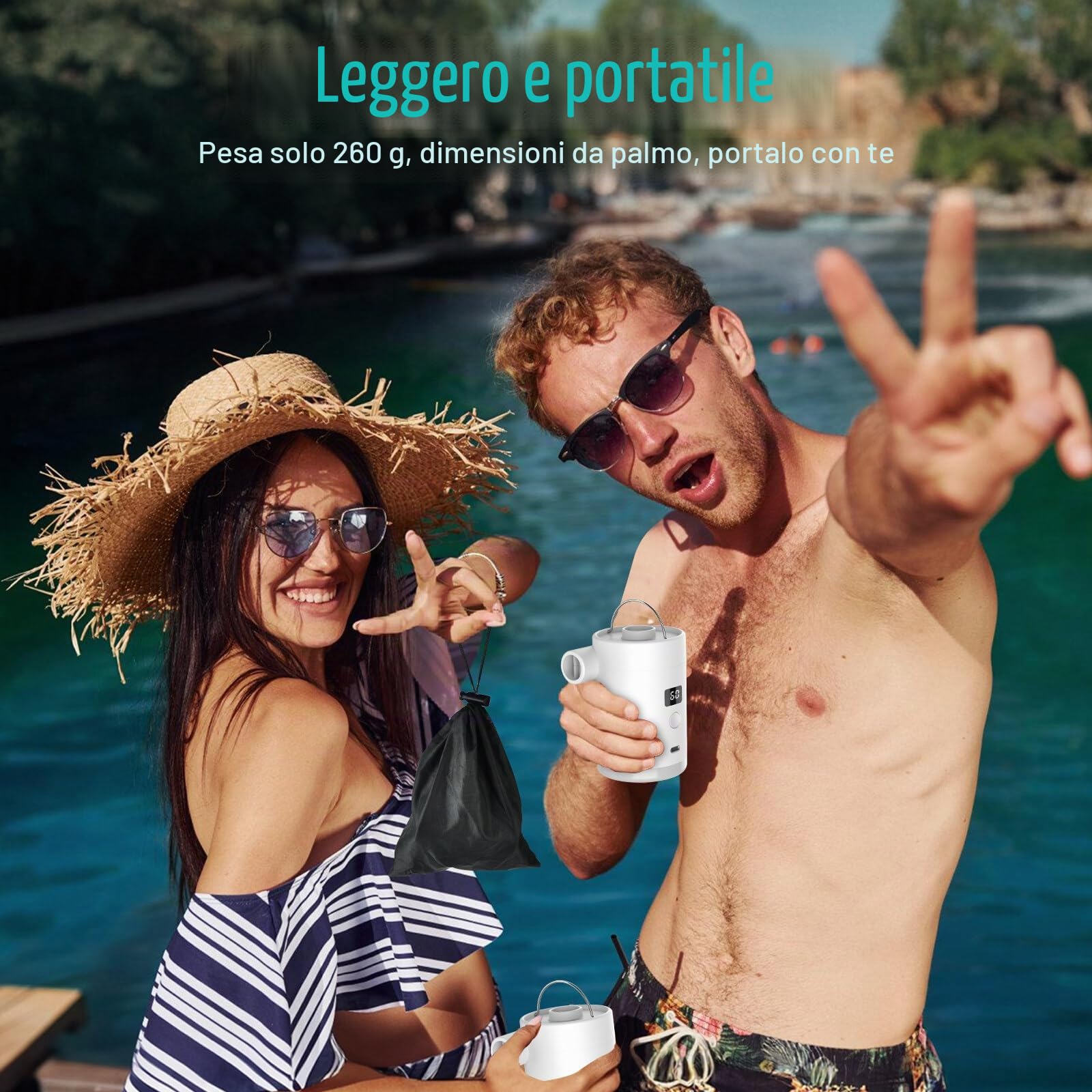Pompa Ad Aria Elettrica, 4000mah Pompa Elettrica Per Materasso Gonfiabile Con 4 Ugelli, Gonfiatore Sgonfiatore, Illuminazione Usb Ricaricabile, Per Il Campeggio All'aperto,Materasso Ad Aria
