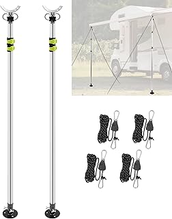 Awning Stabiliz'r Pole Kit - 2 Pack RV Awning Tie Down Kit Pole with 4 Wind Ropes & Accessories, Heavy Duty RV Awning Support Poles Adjustable Length 43" to 112"