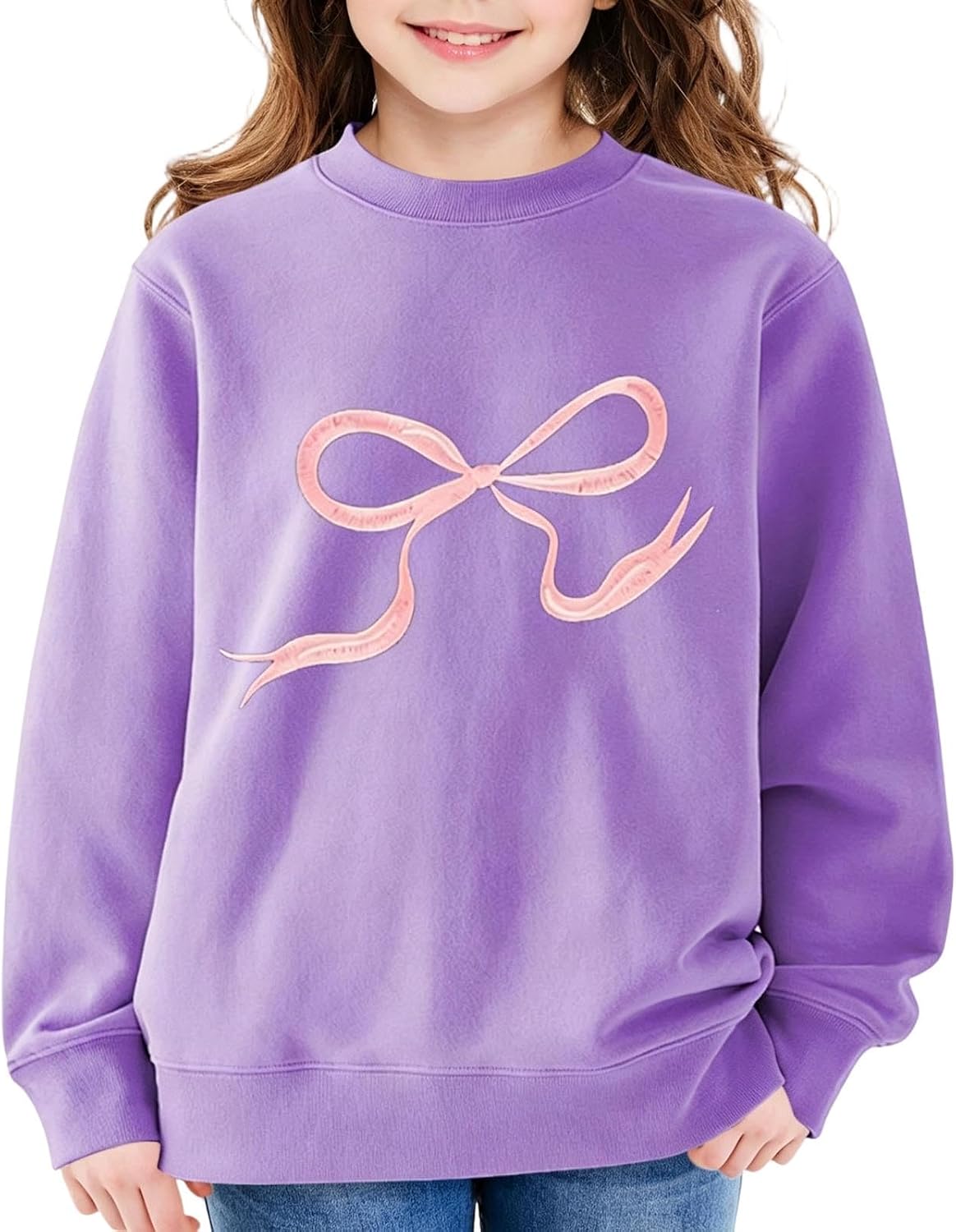 Girls Bow Graphic Sweatshirt Crewneck Casual Pullover Tops