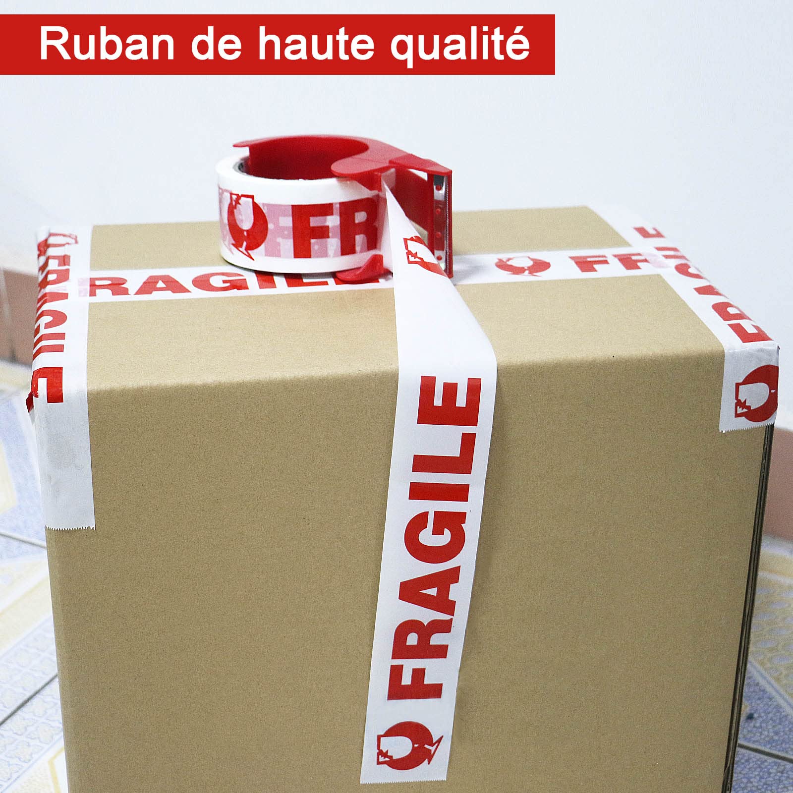BOMEI PACK 18 Rouleaux Ruban Adhésif Fragile 48 mm x 66 m avec dévidoir pour colis et boîtes, Ruban adhésif emballage fragile