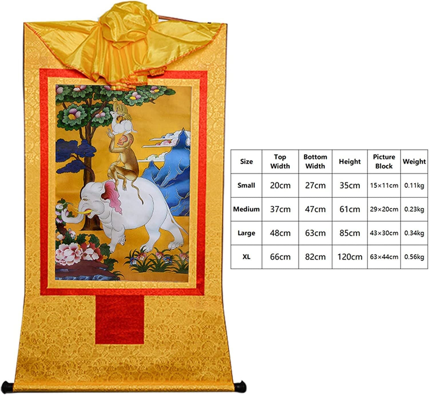 YTBHSHXZ Tibetische Thangkas, Vier harmonische Tiere, buddhistische Thangka-Brokat(Red,35L x 20W cm)