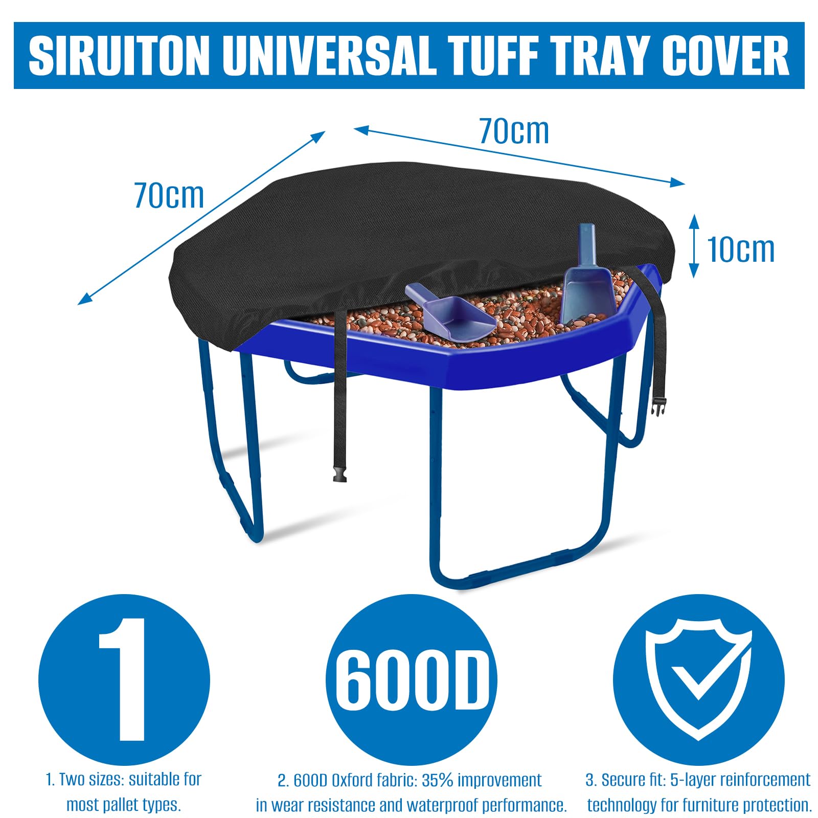 SIRUITON Universal Tuff Tray Cover with Strong Elastic Edges,Waterproof,Lightweight,Anti Mould Resistant,Durable Design,Universal Fit To Any Tuff Tray Size(Black,70x70x10cm) - Image 3