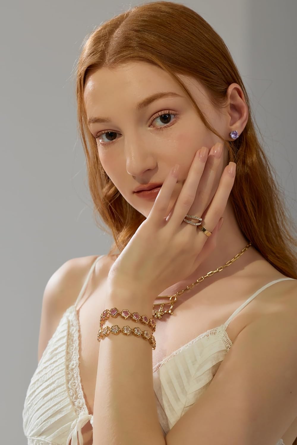 18K Gold Plated Clover Bracelet for Women Lucky Five Leaf Cubic Zirconia Bracelets Women's Cute Trendy Jewelry Gift - Image 8