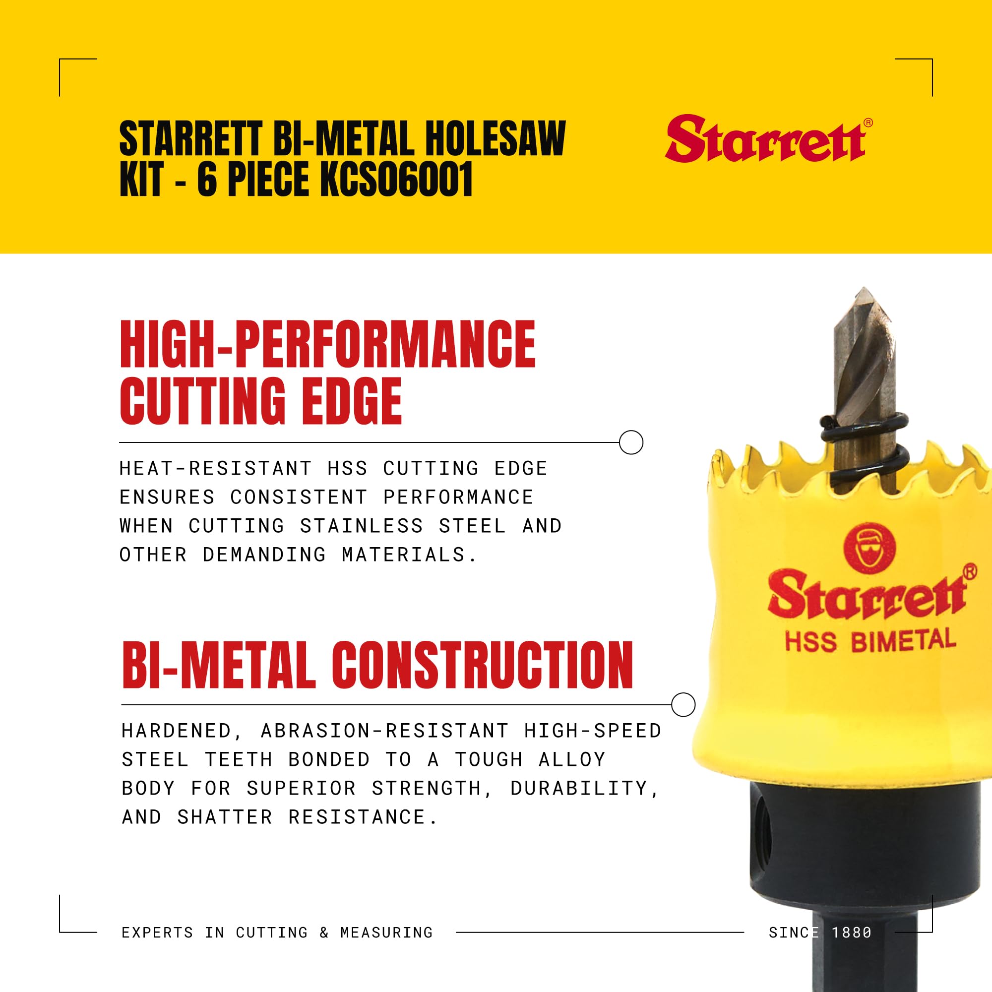Starrett KCS06001 Kit per sega a tazza Bi-metallo, taglio uniforme, senza fili, 6 pezzi