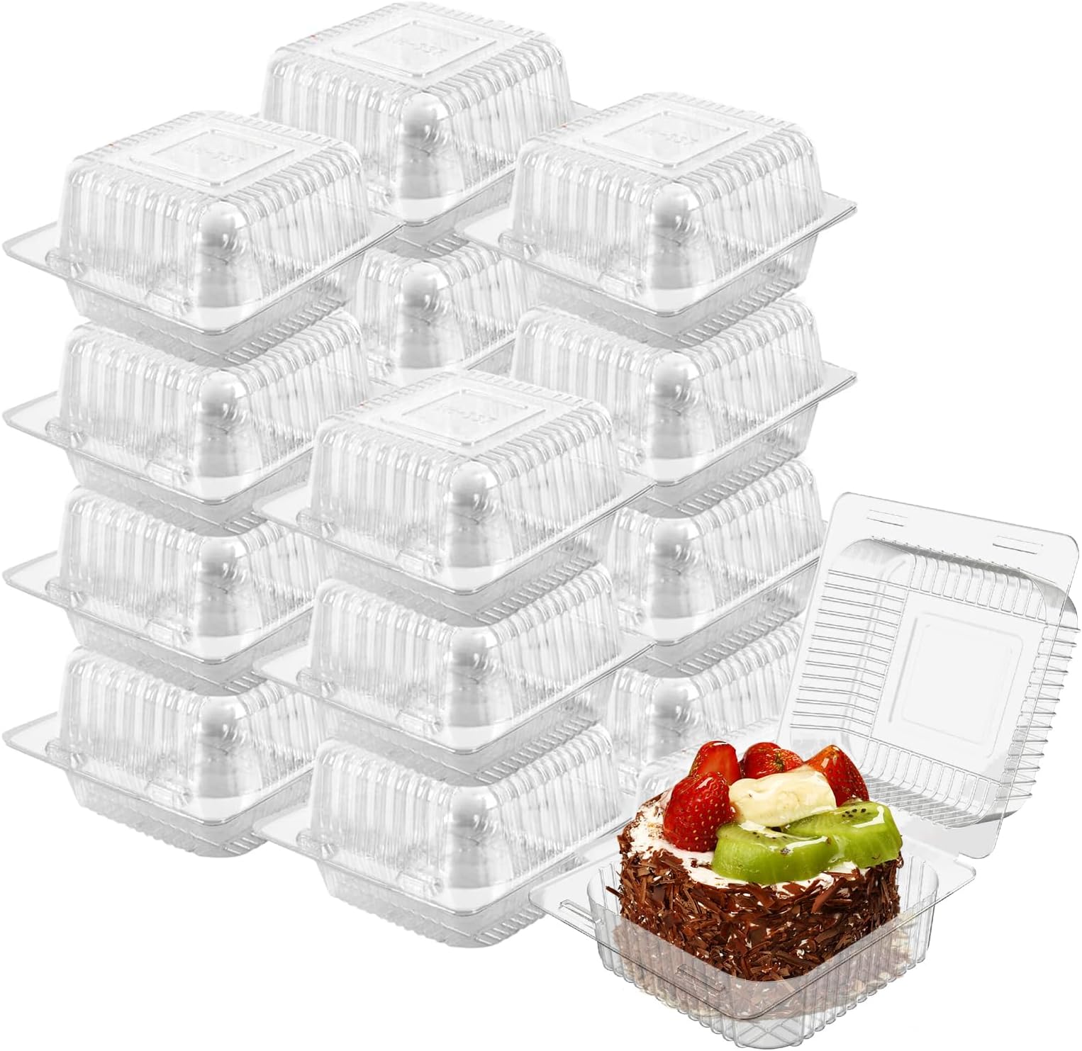AHKUNMT Cake Slice Containers,100PC Square Plastic Hinged Food Container Individual Clamshell Food Containers Disposable Plastic To Go Containers Takeout Tray for Salads (25)