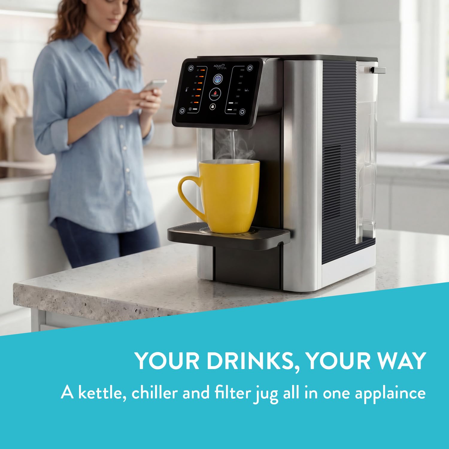 Aqua Optima Aurora, Distributeur d'eau Chaude et Froide Instantanée, Capacité de 3,8 L, Alternative Écologique aux Bouilloires, avec Filtre à Eau pour Réduire les Impuretés de l'eau AUR001
