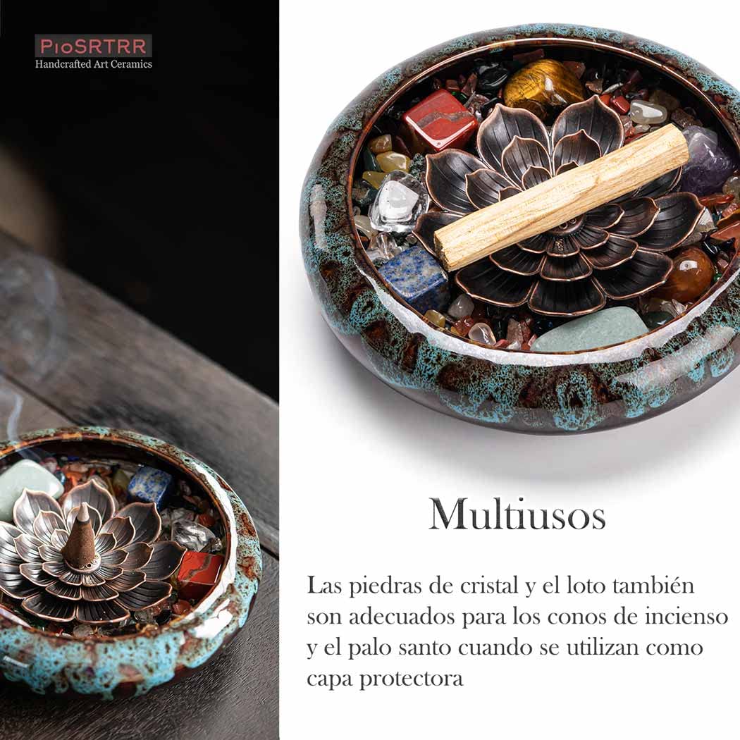 Quemador de Incienso,Porta Incienso de Loto de Piedras Chakras