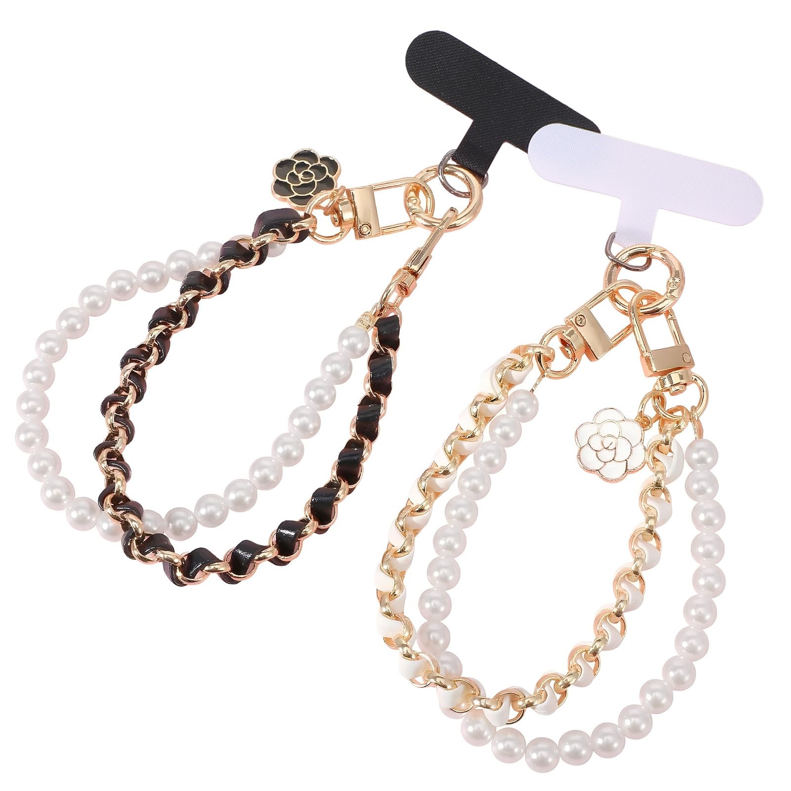 Molain 2 Pcs Beaded Pearls Phone Wrist Strap, Detachable Phone Charm Bracelet CellPhone Wristlet with Tether Tab Hands-Free Universal Cellphone Strap for Cell Phones