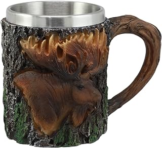 Ebros The Emperor Woodlands Bull Moose Mug Textured With Rustic Tree Bark Design 12oz Drink Beer Stein Tankard Coffee Cup