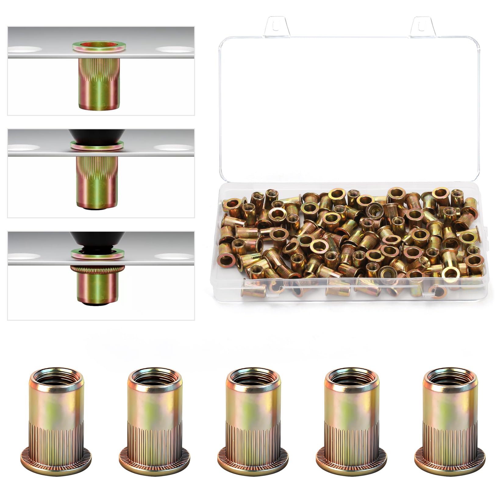 Rivet Nuts, Galvanized Threaded Rivet Sets,Flat Head Blind Nuts with Inner Thread, Suitable for Thin Plates, Sheet Metal, Pipe, Appliances, etc. (105, M6)