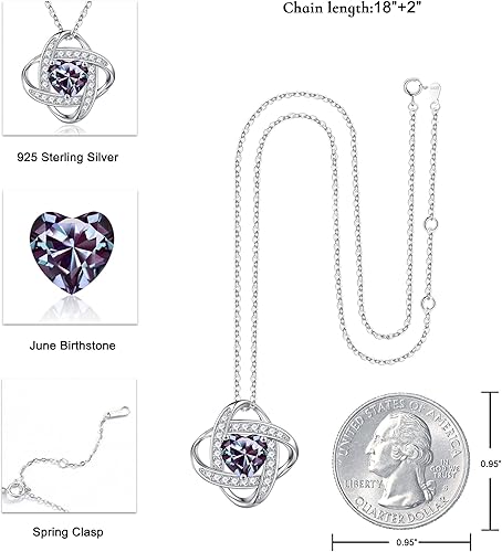 Miniatura 3 de Iefil - Collar de plata de ley 925 con dije de nudo de amor y piedra natal natural o creada regalos de cumpleaños y aniversario para mujeres regalos