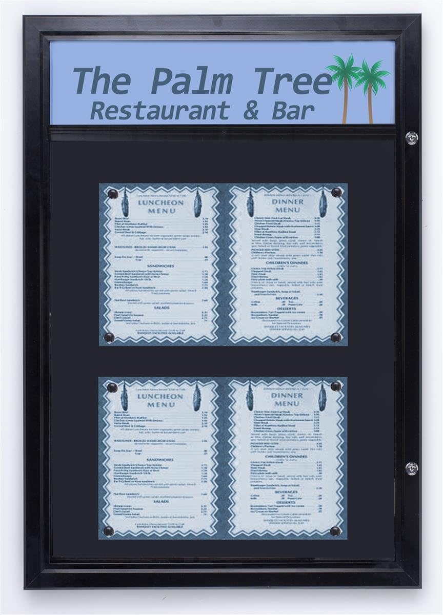 Outdoor Notice Board with Magnetic Surface, Hinged Swing Open Door and Optional Header Bar, Rubber Gaskets, Aluminum (Black)