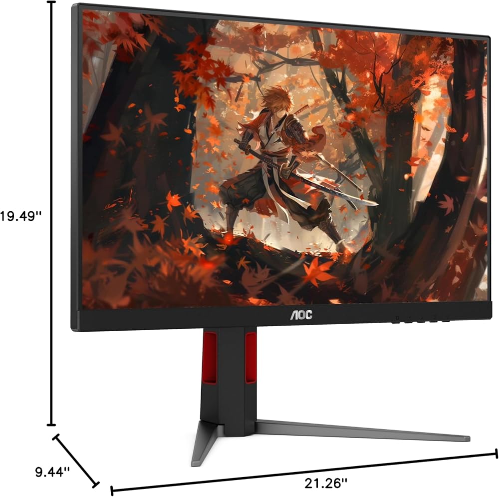 AOC 24G4 24" Gaming Monitor, Full HD 1920x1080 IPS Panel, 180Hz 1ms, 1x HDMI 2.0, 1x Display Port, Adaptive-Sync, Audio Earphone Out, Console Gaming Ready, 3-Year Zero-Bright-Dot