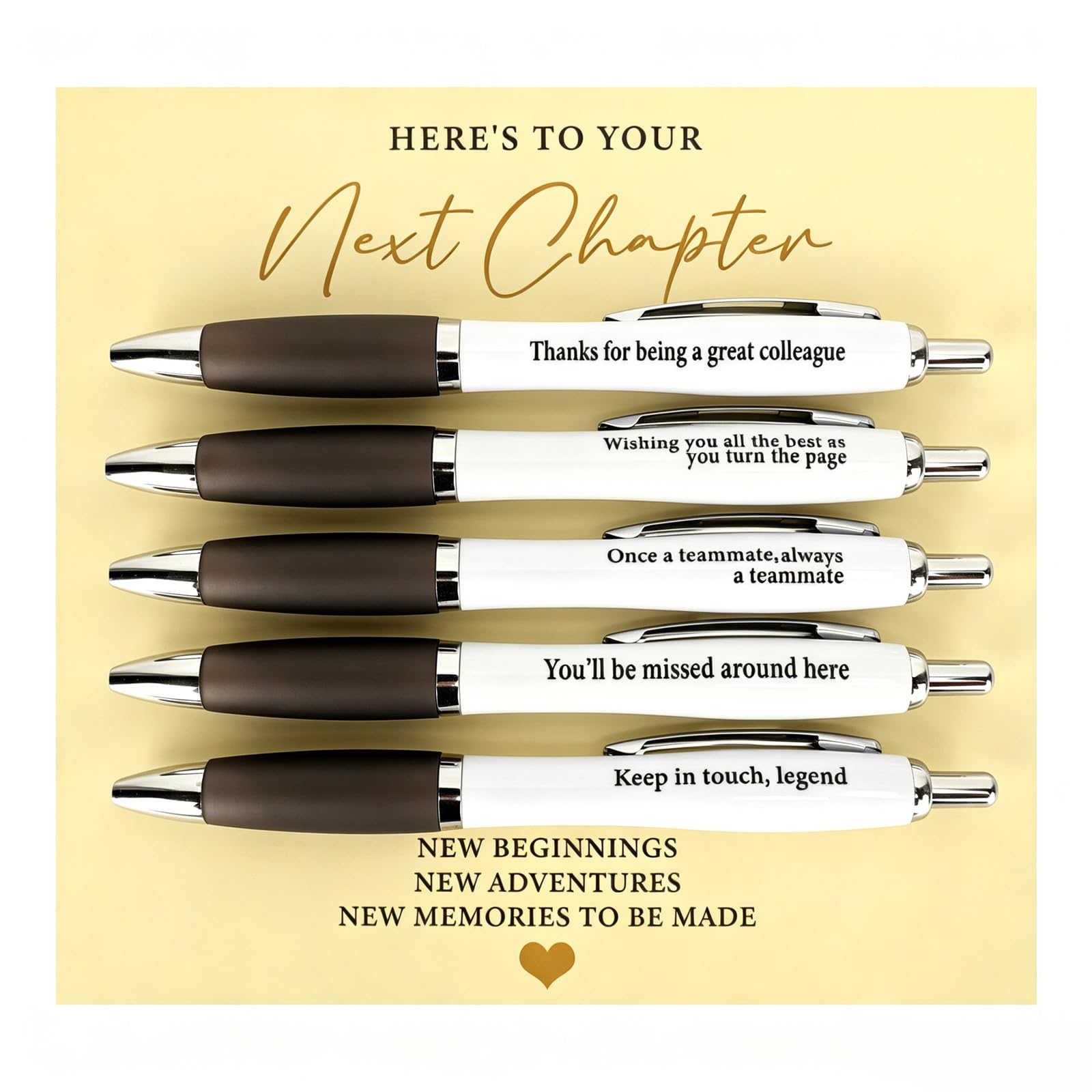 DINSAGE Leaving Gifts for Colleagues Women Men, 5 Pack Good Luck Funny Pens for Retirement New Job Gifts, Work Bestie Gift Goodbye Farewell Presents for Friends,Coworkers