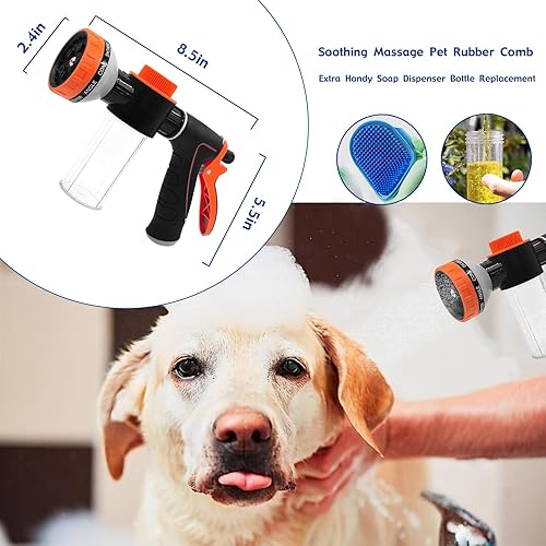 Miniatura 9 de Manguera de lavado para perros, boquilla rociadora para manguera de jardín con botella dispensadora de jabón, pistola de espuma de alta presión