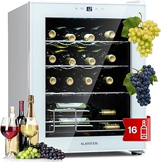 Klarstein Shiraz Free-standing Wine Cooler Drinks Fridge, Single Zone Wine Fridges, Wine Prosecco & Beer Bottles, Touch Pad, Indoor/Outdoor Bar Fridge & Wine Cooler for Garden, 5-18°C, 16 Bottles [Energy Class G]
