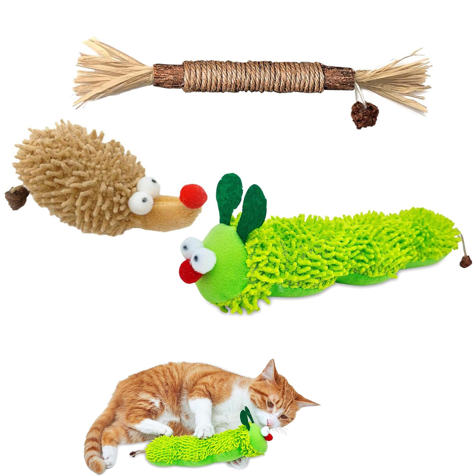 3 Pcs Catnip Toys for Cats, Plush Interactive Toys with Silvervine Stick