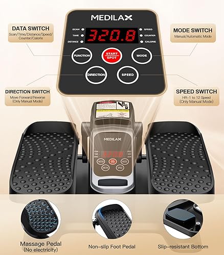 Miniatura 4 de Máquina elíptica para debajo del escritorio, ejercitador de piernas elipse eléctrico con control remoto, 12 velocidades manuales ajustables y 3