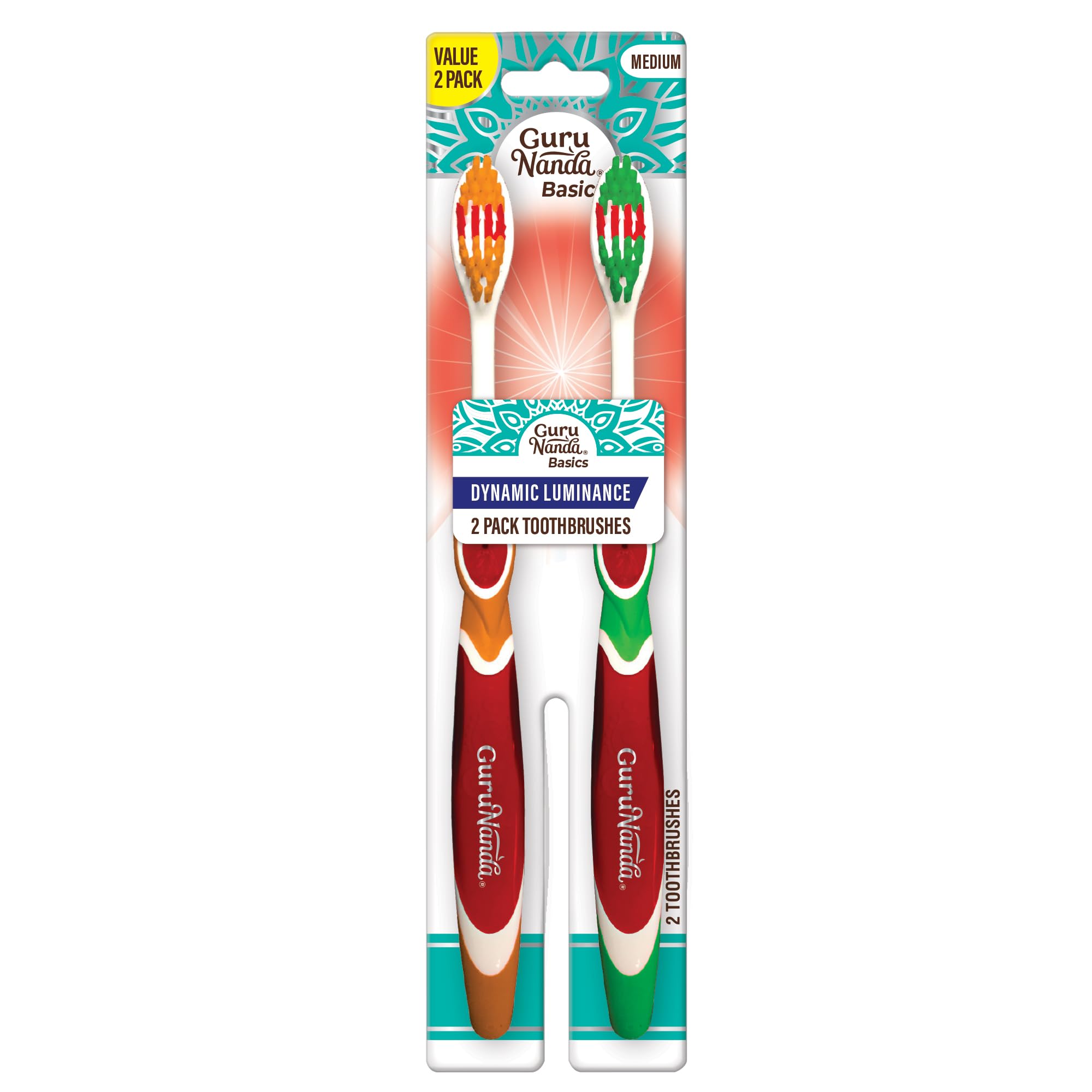 GuruNandaDynamic Luminance Toothbrushes - Medium Bristles for Plaque Removal - Gentle on Teeth & Gums - Ideal for Kids & Adults - Pack of 2