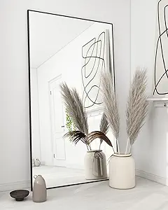 Koonmi 71"x31" Floor Mirror Full Length, Bedroom Floor Body Mirror with Stand, Large Black Mirror, Leaning, Standing or Hanging Horizontally/Vertically