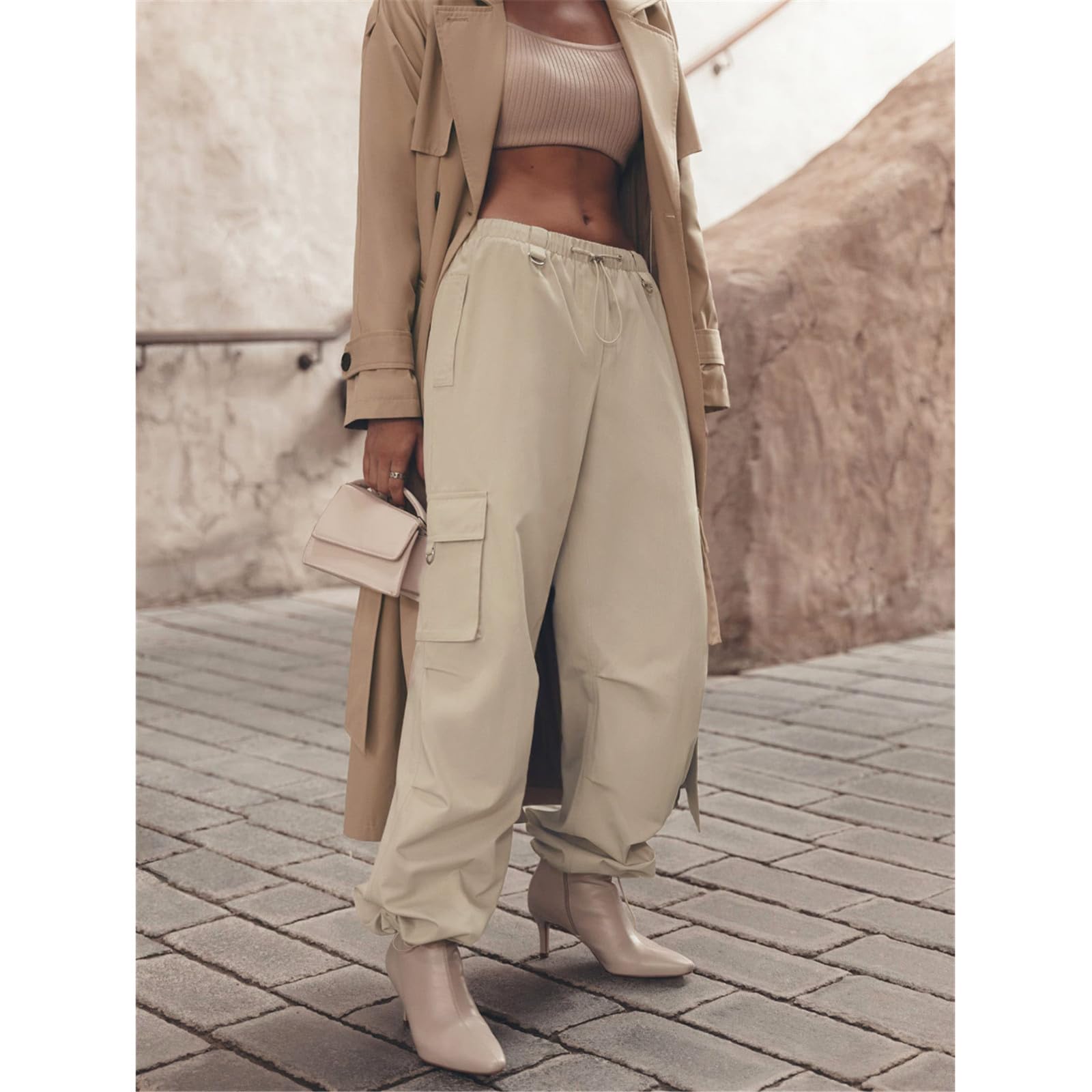 Cargohose für Damen, leger, elastischer Bund, lockere Baggy-Hose, Mädchen, Raffung, Beine, Streetwear, lange Hose