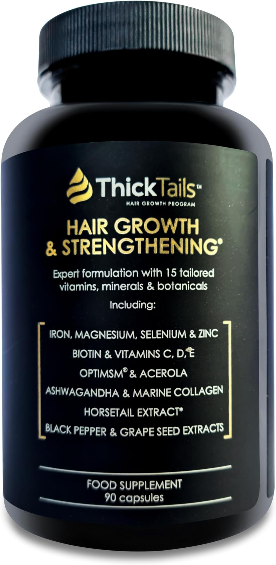 ThickTails Hair Growth Vitamins for Women โ Biotin, Collagen, Omega-3 & Iron โ 60 Capsules โ Hair Growth Supplements for Thicker, Fuller-Looking Hair, Menopause & Postpartum Support