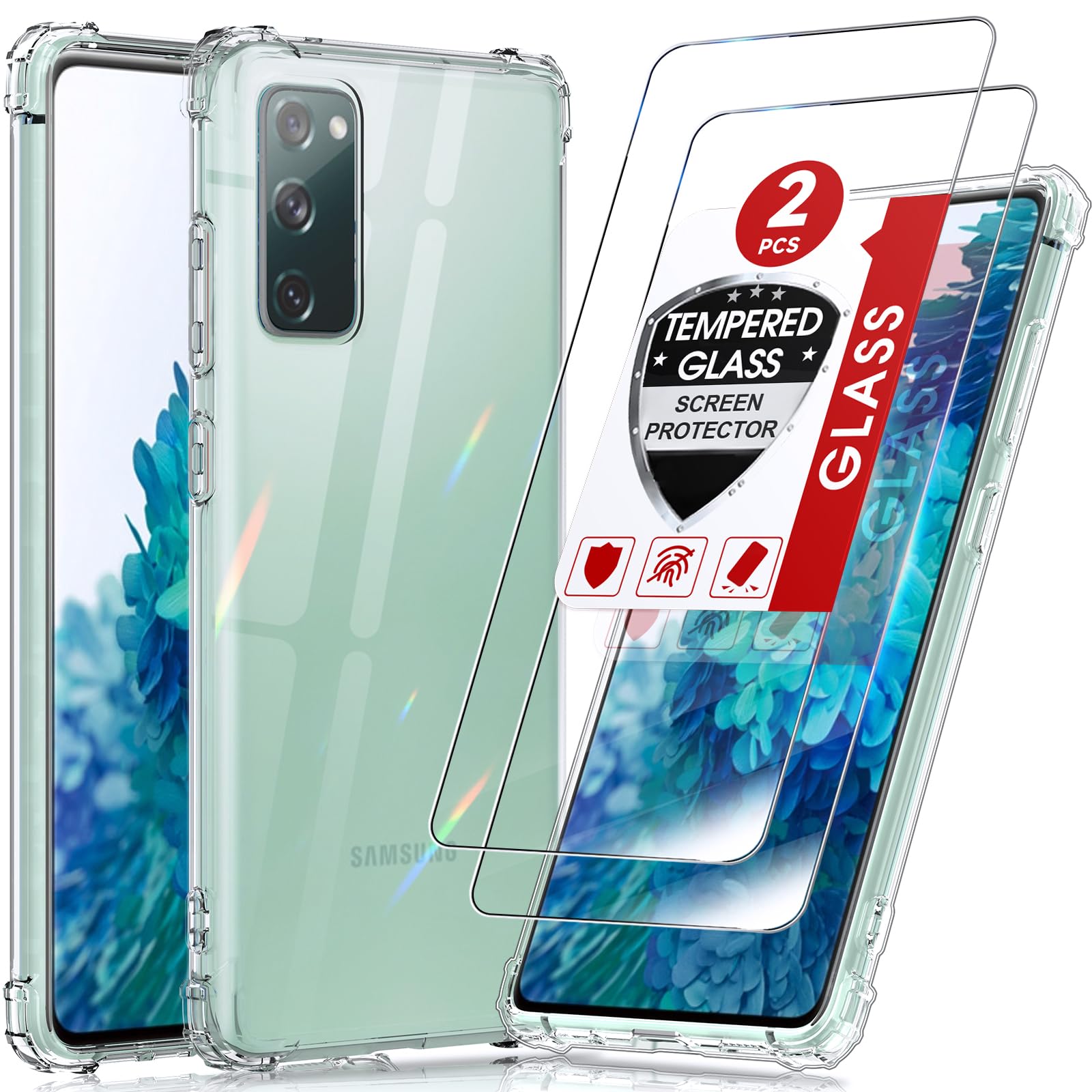 LeYi for Samsung S20-FE Case: with 2*Screen Protector& 2* Camera Lens Protector, Anti Yellowing Clear Rugged Clear Cell Phone Case/Cover/Etui/Coque for Samsung Galaxy S20 FE 5G/ 20 FE/ S20FE