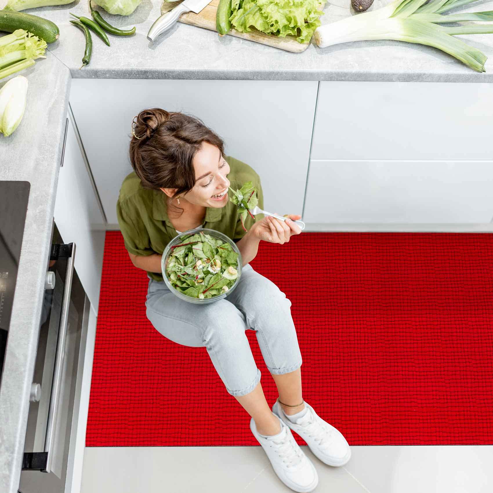 Tapis de couloir, de cuisine, antidérapant, en velours, rouge, 65 x 240 cm, moderne