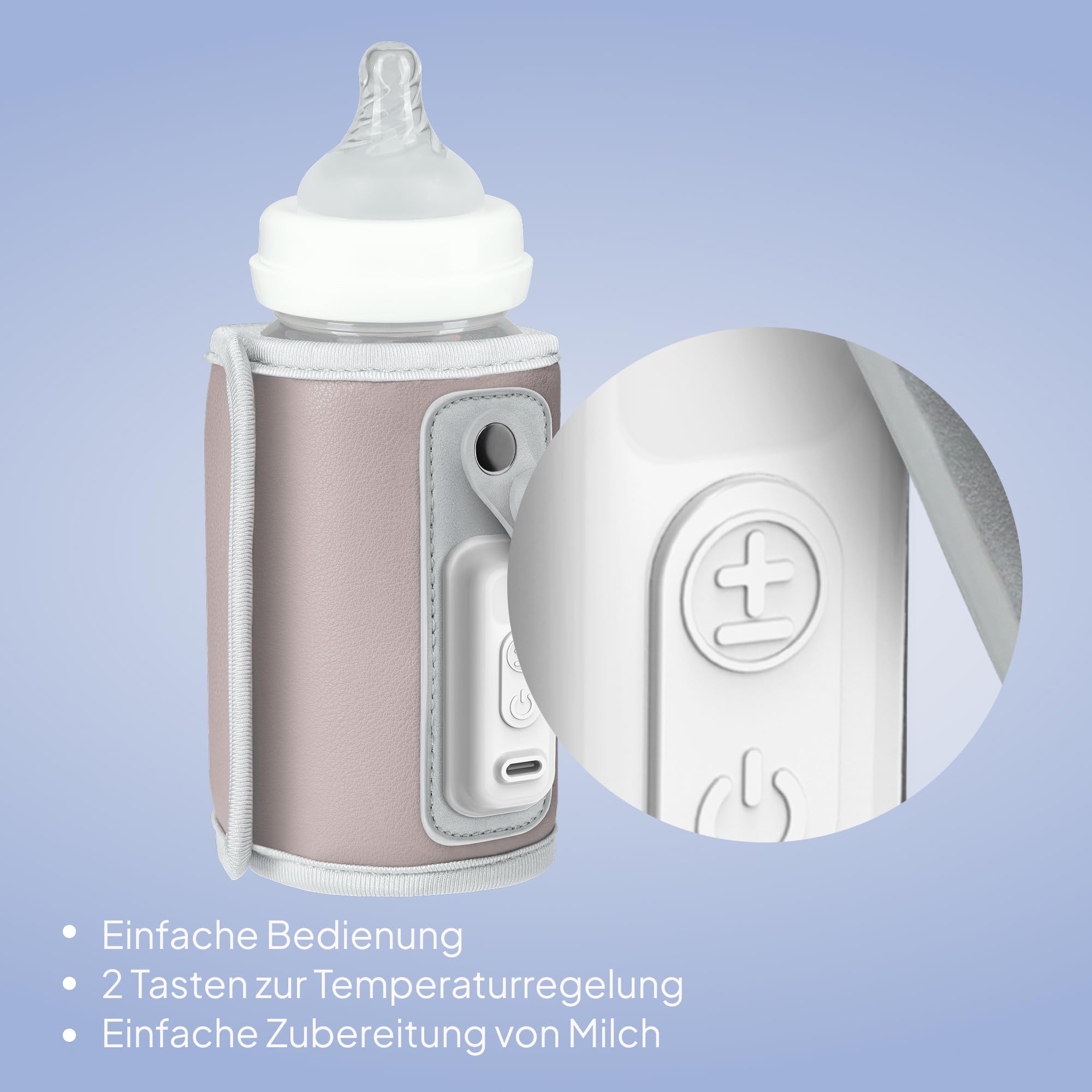 LIONELO Thermup Go Tragbarer Babyflaschenwärmer USB-C, Flaschenwärmer Unterwegs & Auto, 24h Warmhaltefunktion, 5 Temperaturstufen 38–50°C, LCD Display, Thermostat, Universal, BPA-frei, Leise