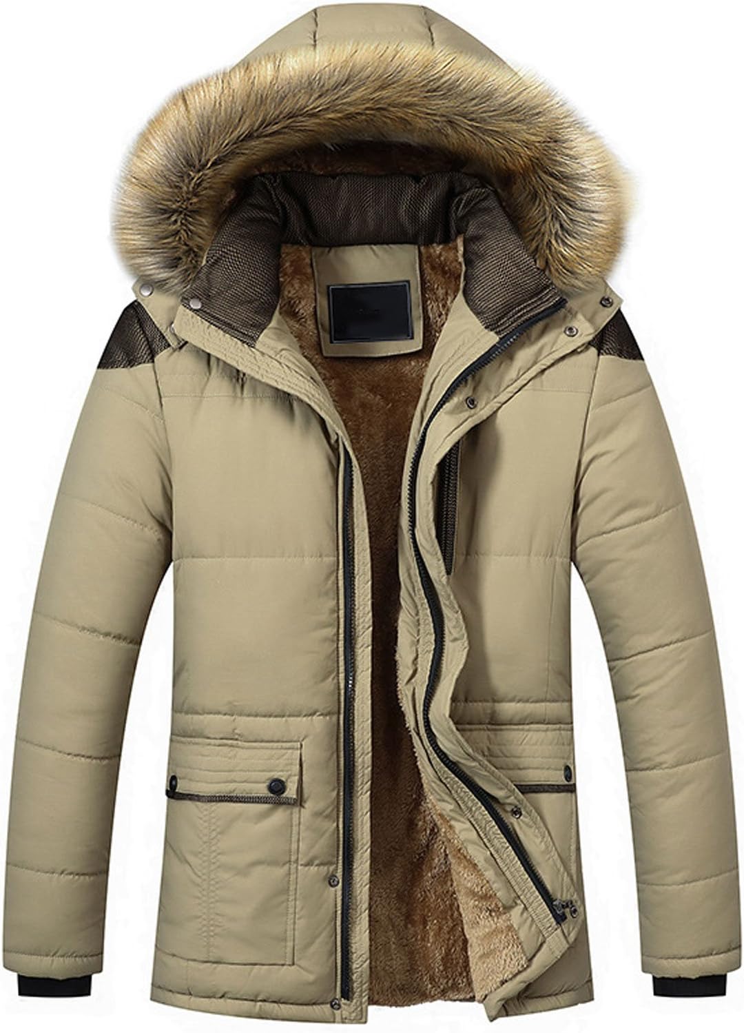 chouyatou Men's Winter Removable Hooded Frost-Fighter Sherpa Lined Midi Packable Parka Jackets