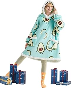 Bedsure Wearable Blanket Hoodie with Sleeves - Sherpa Hooded Blanket as Avocado Gifts for Girlfriend Mom Women Men Winter, Warm Blanket Sweatshirt Adult with Giant Pocket