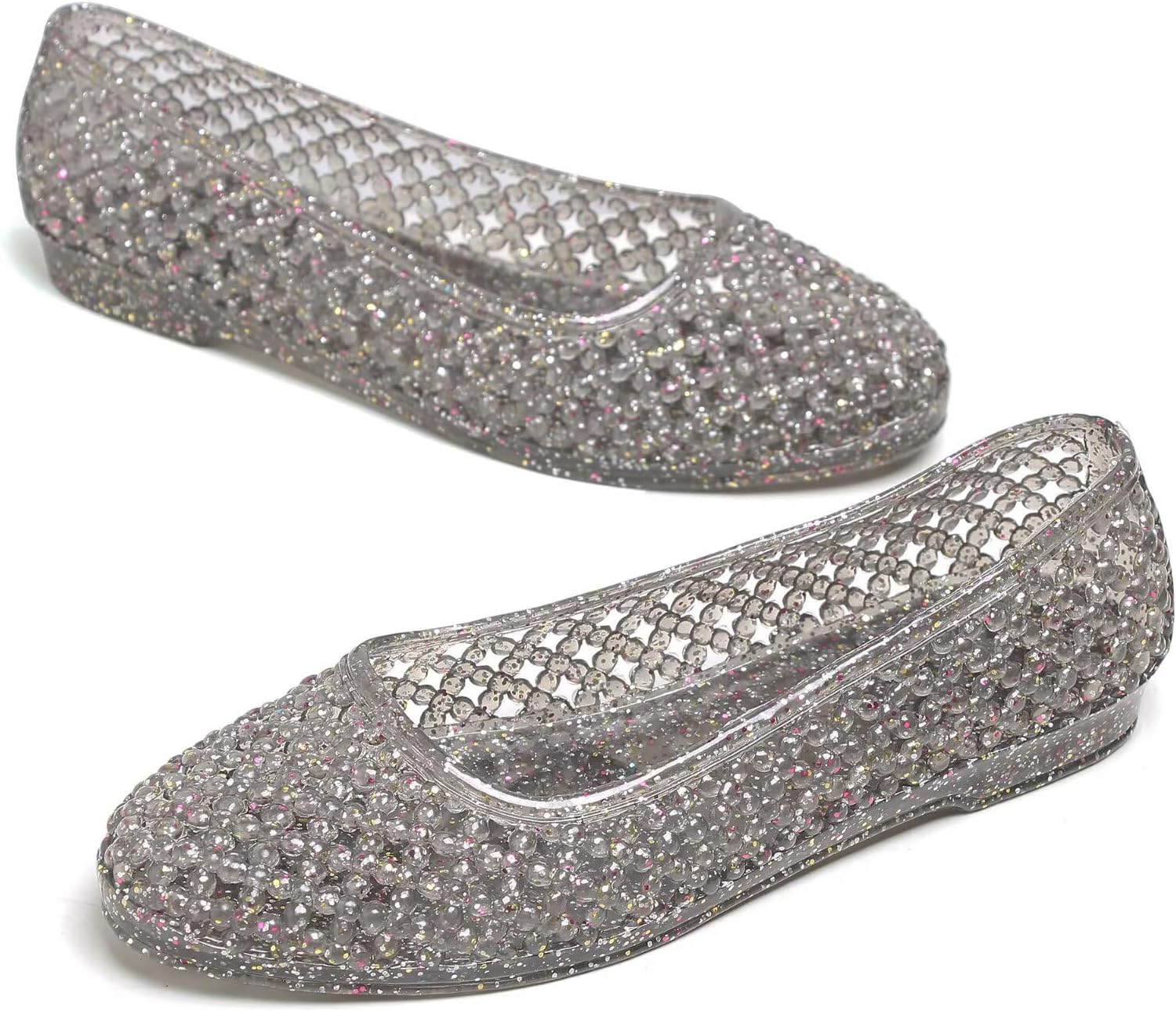 Stunner Women's Beach Jelly Shoes Slip On Crystal Summer Soft Hollow Ballet Flats