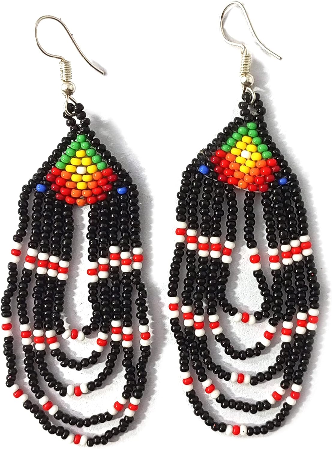 Weavish Layered Beaded Necklace – Boho Native Handmade Seed Bead Tassel Necklace, Bohemian Large Statement Beaded Necklace for Women