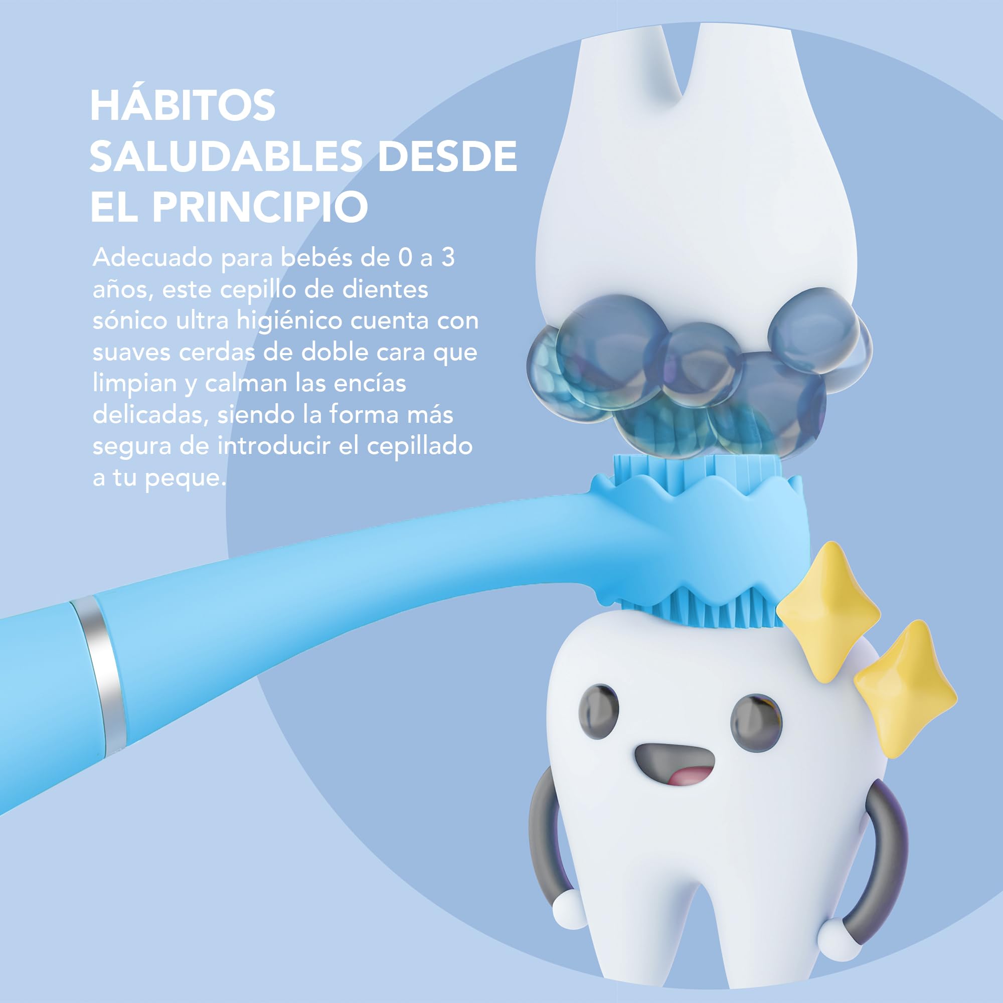 FOREO ISSA 4 Baby – Cepillo de dientes sónico de silicona para bebés y niños pequeños, cerdas ultrasuaves, masaje encías, temporizador LED, recargable USB, cepillo viaje impermeable - Bubble Blue