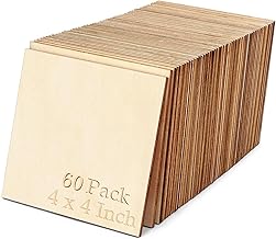 LATERN 60 Pieces Raw Wood Sheets 10 cm x 10 cm Square Slices of Natural Raw Wood for Crafts Painting Coasters Pyrography Art Coloring Incense DIY Christmas Decorations