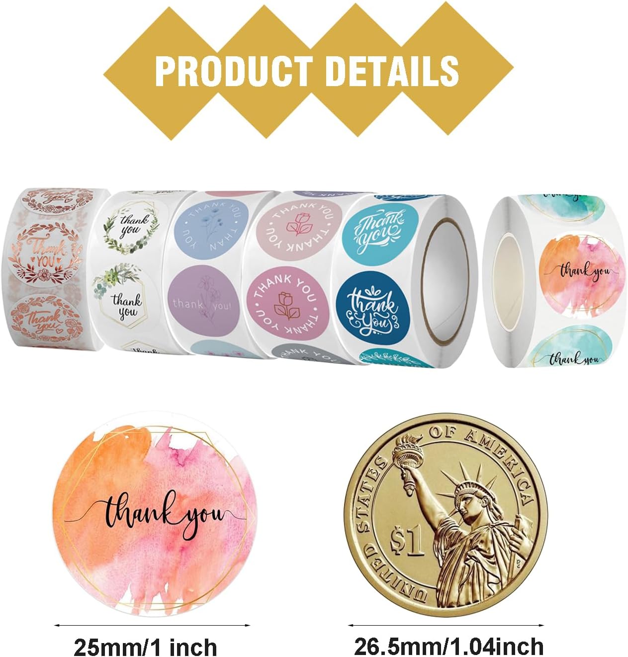 3000 Pcs Thank You Stickers,Self-Adhesive Small Stickers 1 Inch,Thank You Labels for Wedding,Businesses,Parties, Baking,6 Rolls of 500 Sheets Each - Image 2